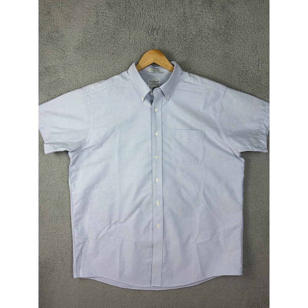 LL Bean Shirt Mens XL Blue Oxford Short Sleeve Button Wrinkle Free 215174